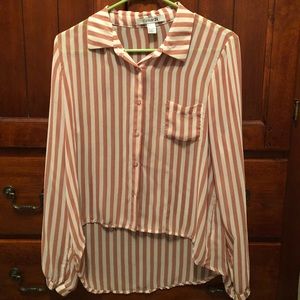 Striped hi-lo sheer blouse